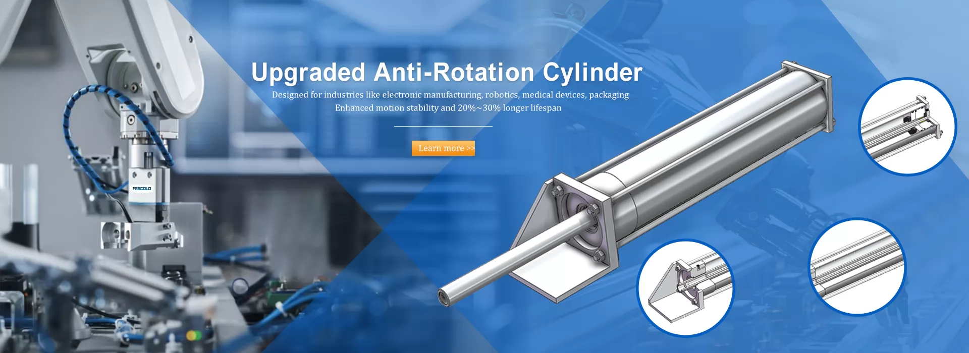 Compact Anti-Rotation Cylinder with Rod