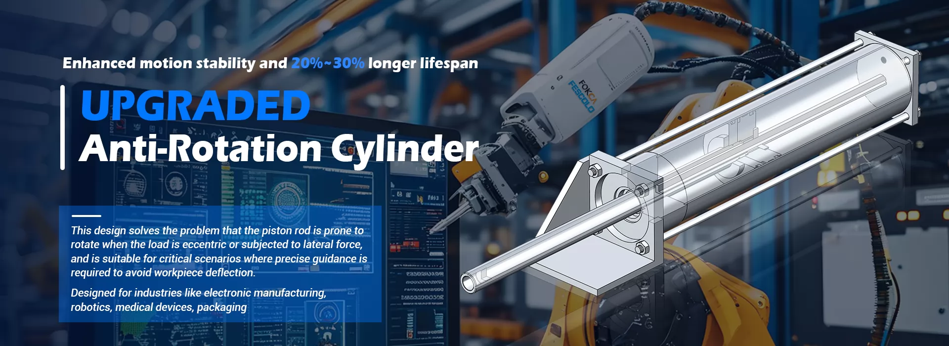 Compact Anti-Rotation Cylinder with Rod
