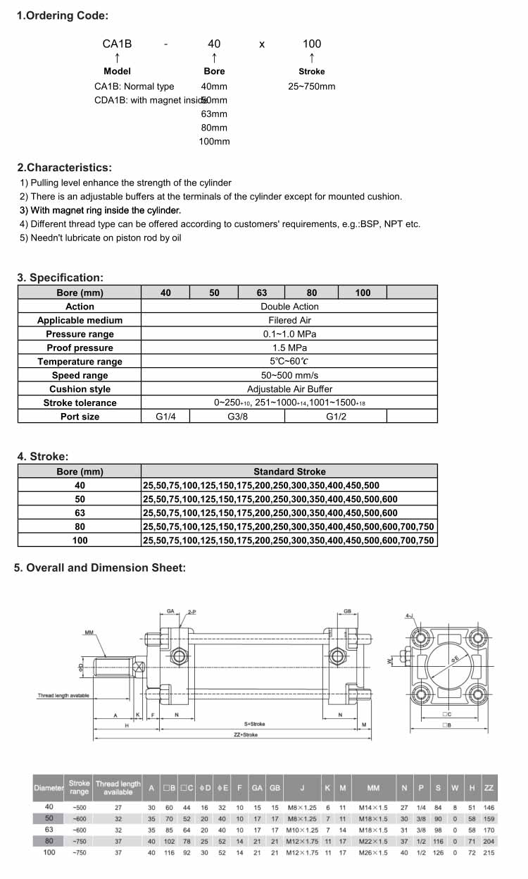 CA1, CDA1 Standard Air Cylinder