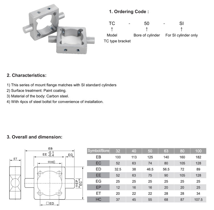 TC Type bracket for SI cylinder (ISO6431)
