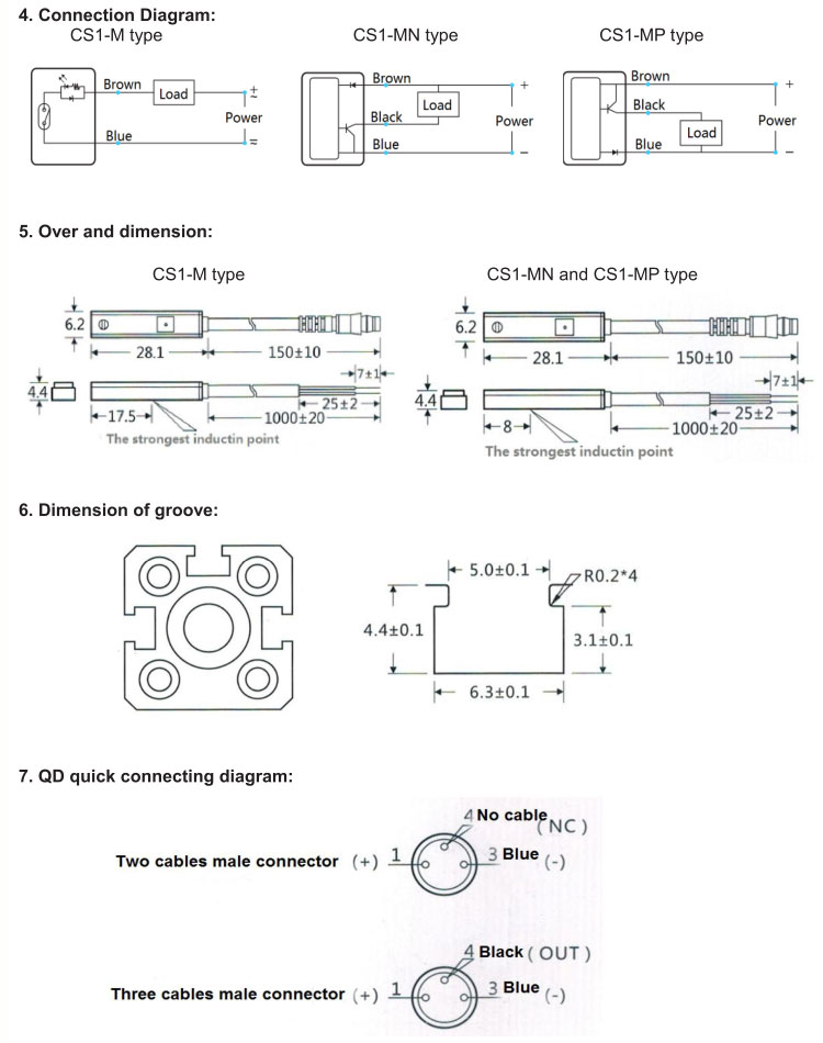 CS1-M,CS1-MP,CS1-MN Magnetic sensor for DNC standard cylinder