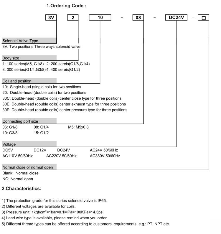 3V Series 2positions/3ways Solenoid Valve