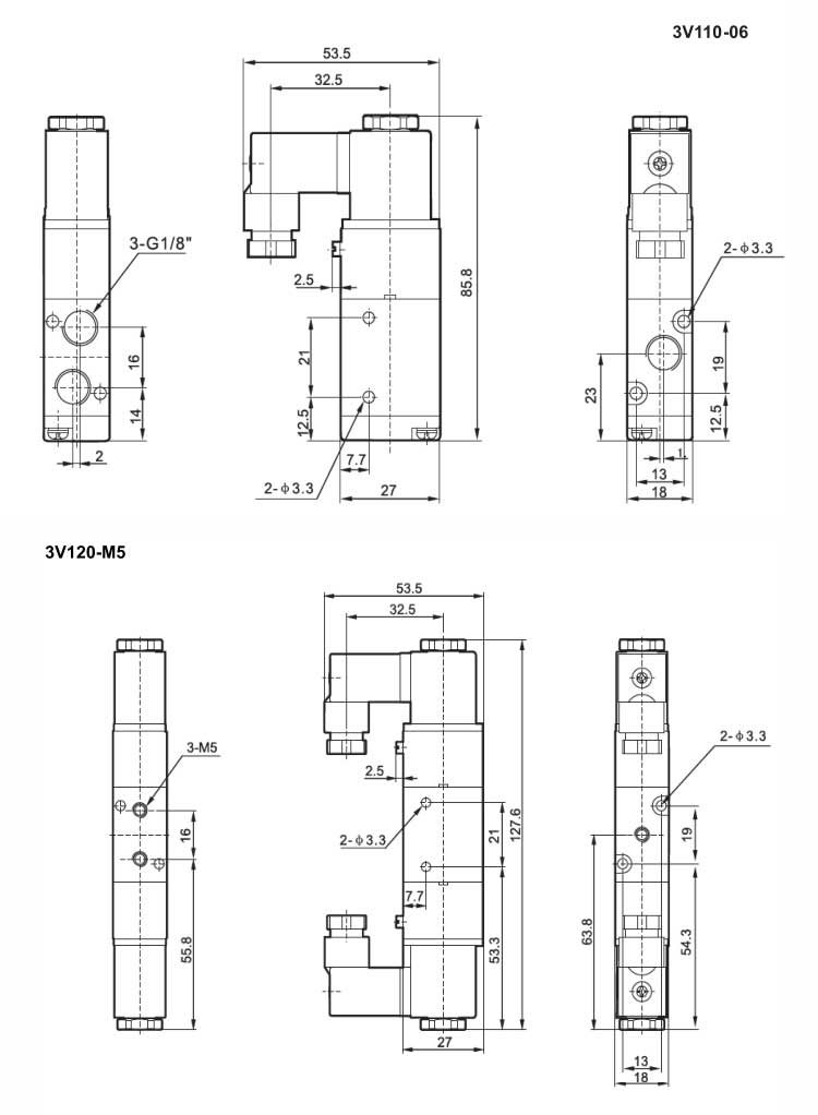 3V Series 2positions/3ways Solenoid Valve