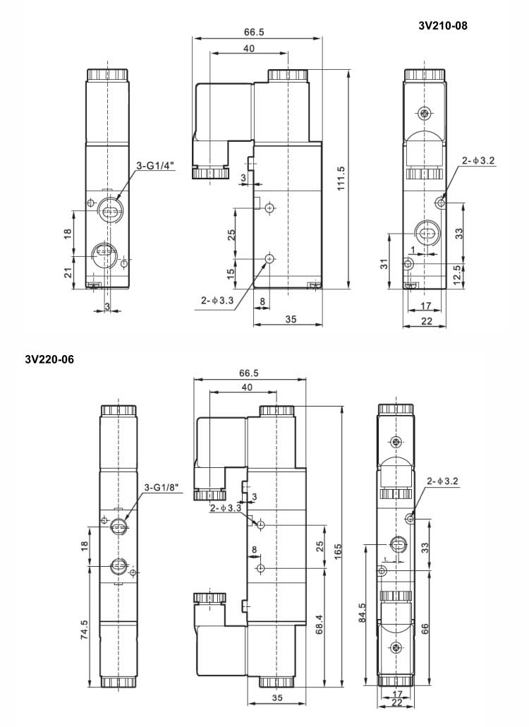 3V Series 2positions/3ways Solenoid Valve