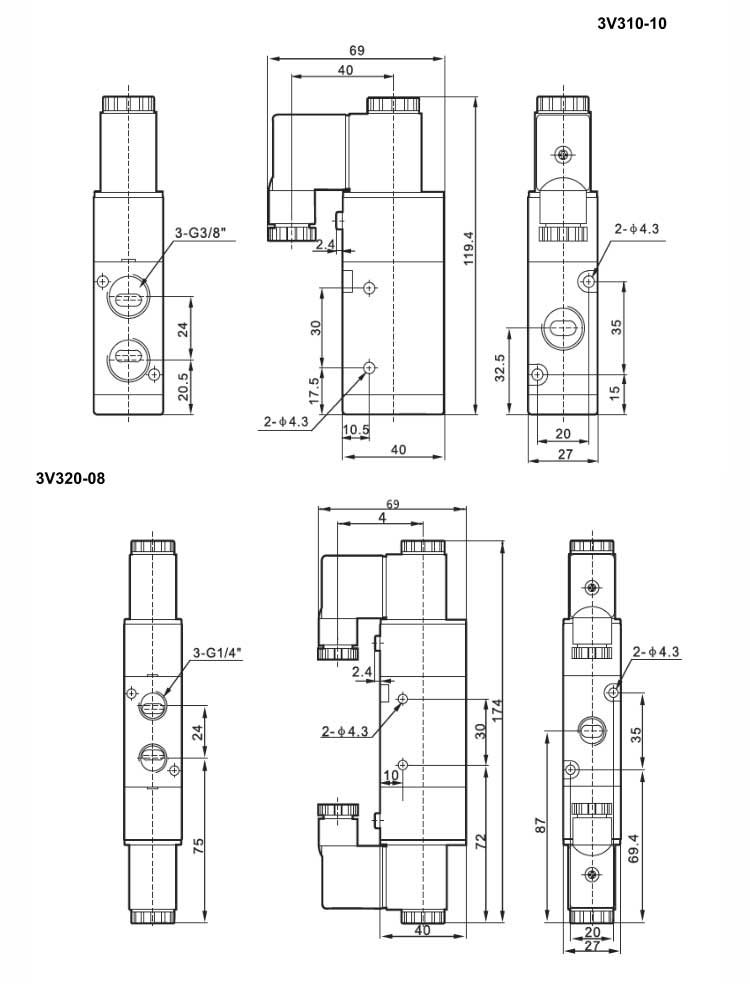 3V Series 2positions/3ways Solenoid Valve