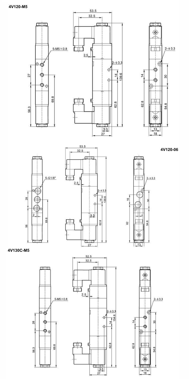 4V Series 2positions/5ways or 3positions/5ways Solenoid Valve