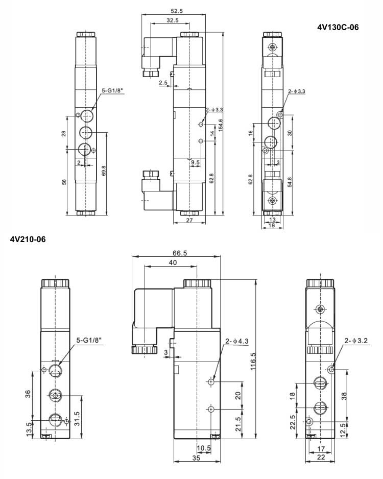 4V Series 2positions/5ways or 3positions/5ways Solenoid Valve