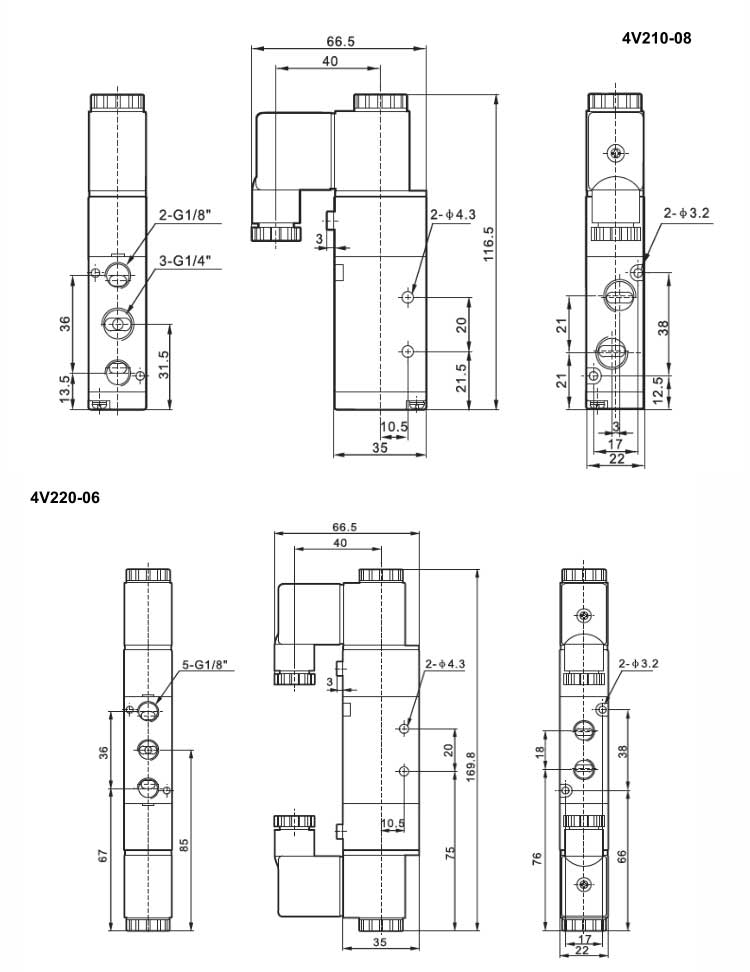 4V Series 2positions/5ways or 3positions/5ways Solenoid Valve