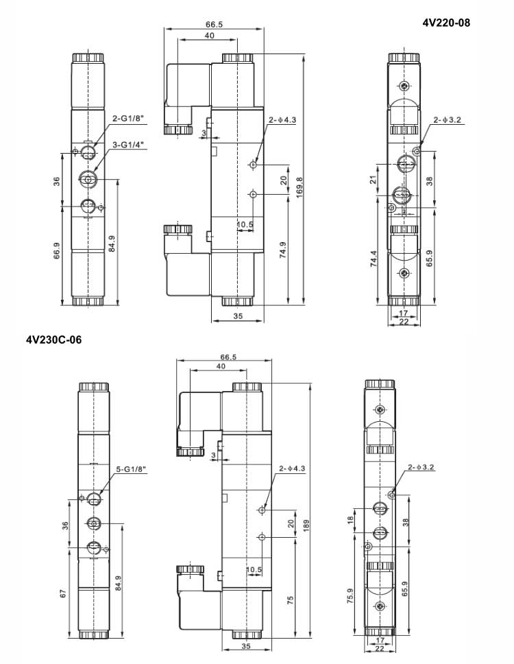 4V Series 2positions/5ways or 3positions/5ways Solenoid Valve