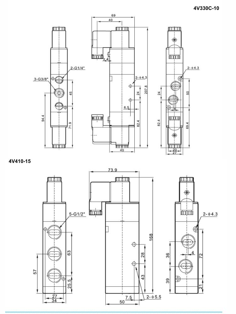 4V Series 2positions/5ways or 3positions/5ways Solenoid Valve