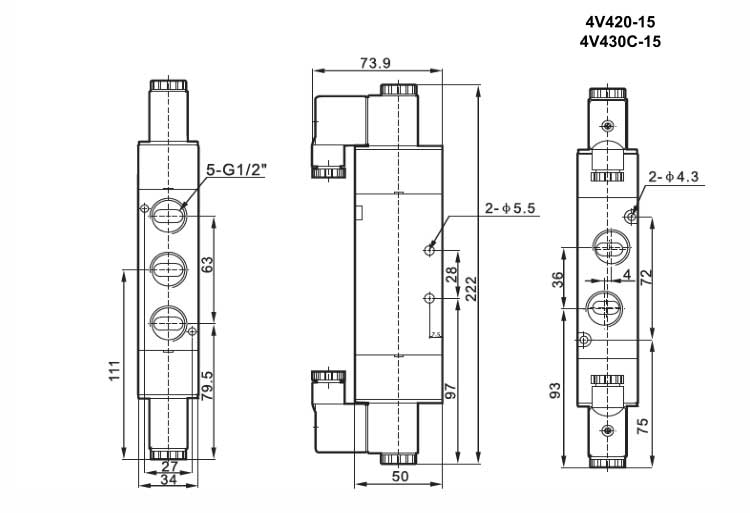 4V Series 2positions/5ways or 3positions/5ways Solenoid Valve