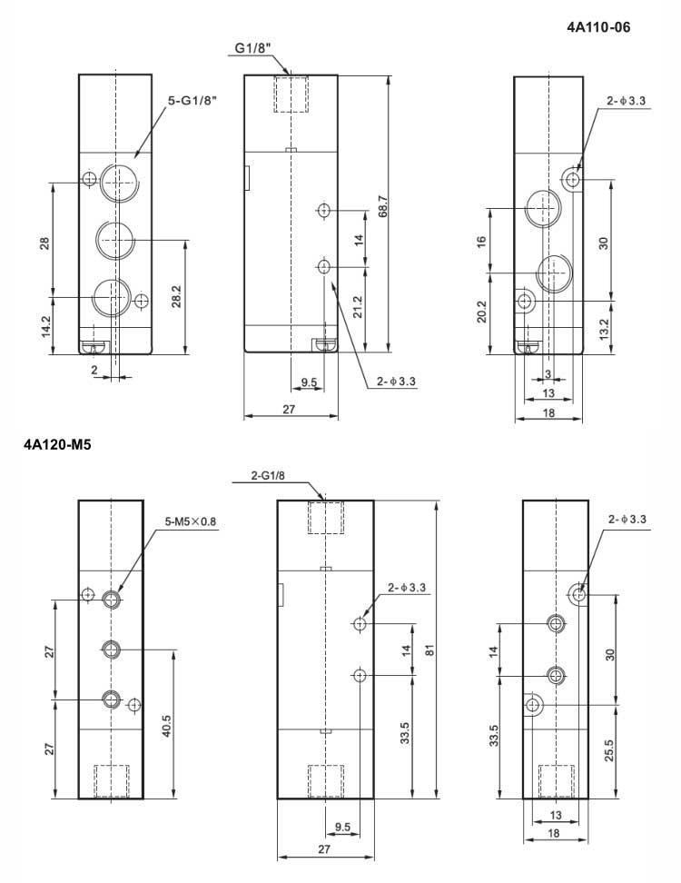 4A Series 2positions/5ways Air Control Valve