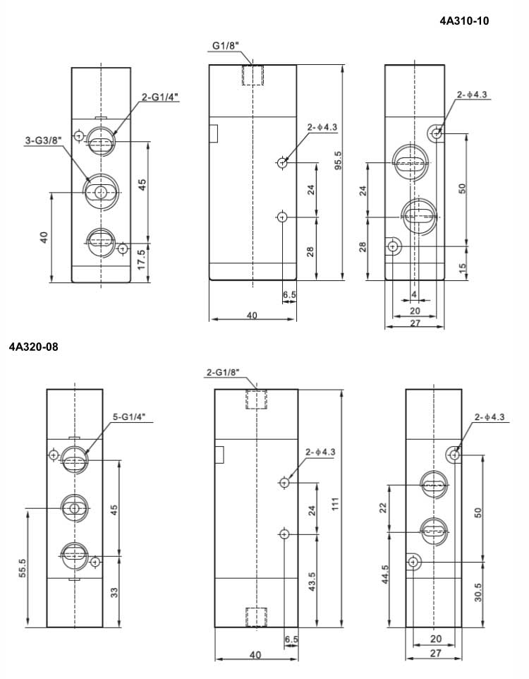 4A Series 2positions/5ways Air Control Valve