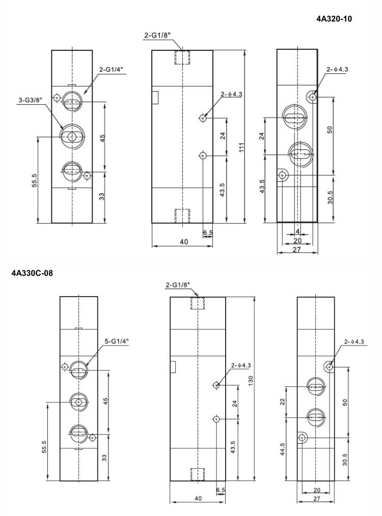 4A Series 2positions/5ways Air Control Valve