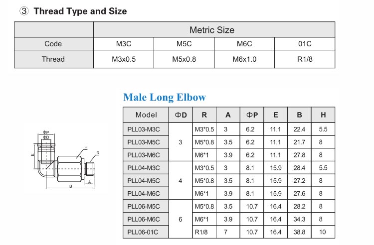 PLL-C Male Long Elbow Push in Fitting