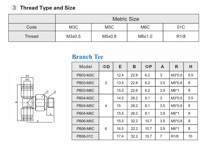 PB-C Branch Tee Push in Fitting