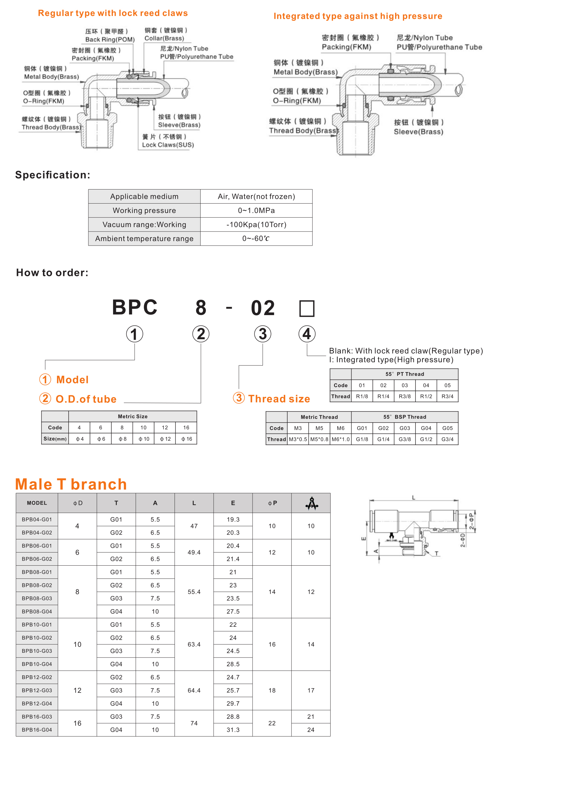 BPB-G Male T branch