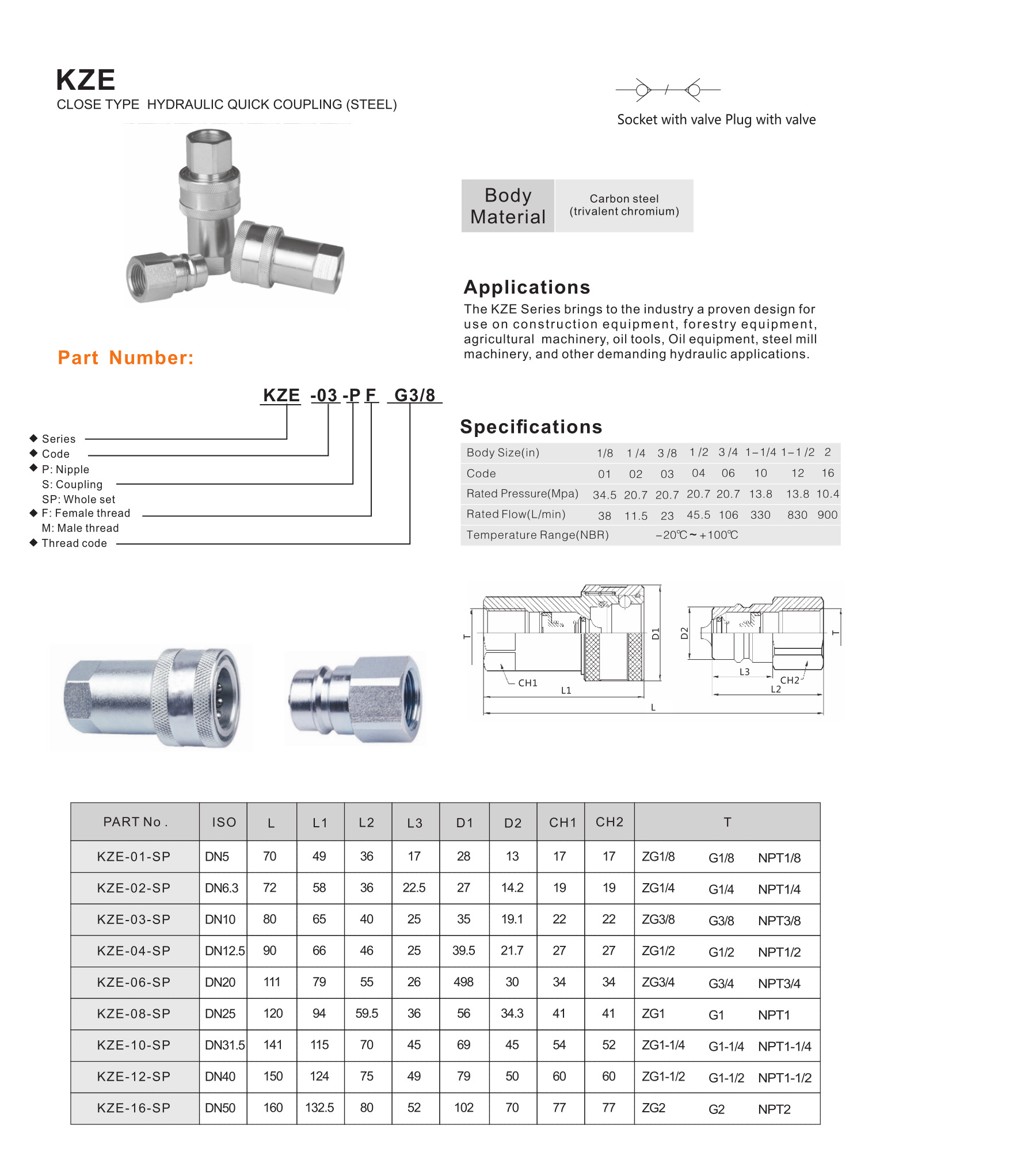 KZE Series close type hydraulic quick coupling