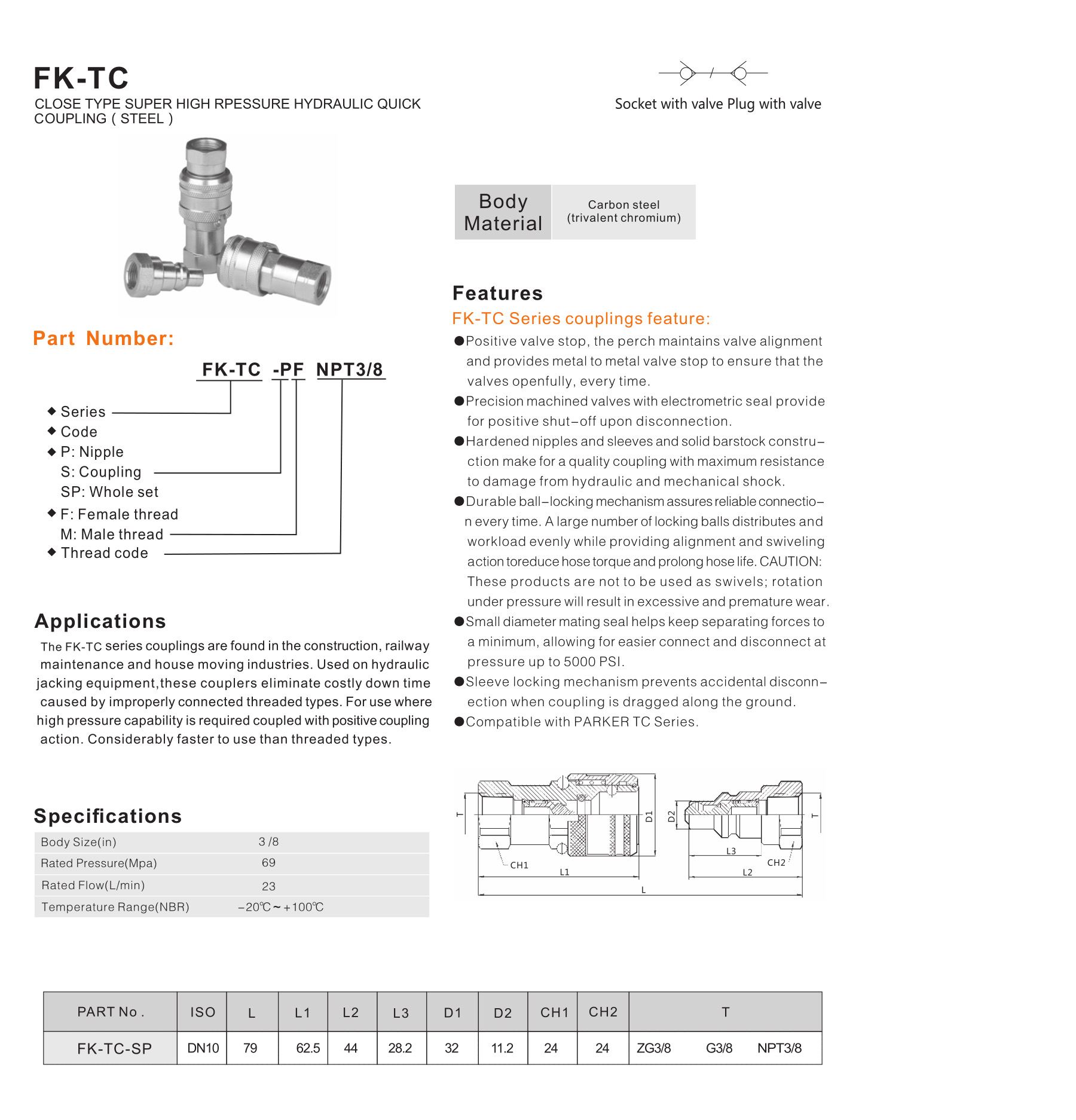FK-TC Series close type super high rpessure hydraulic quick coupling