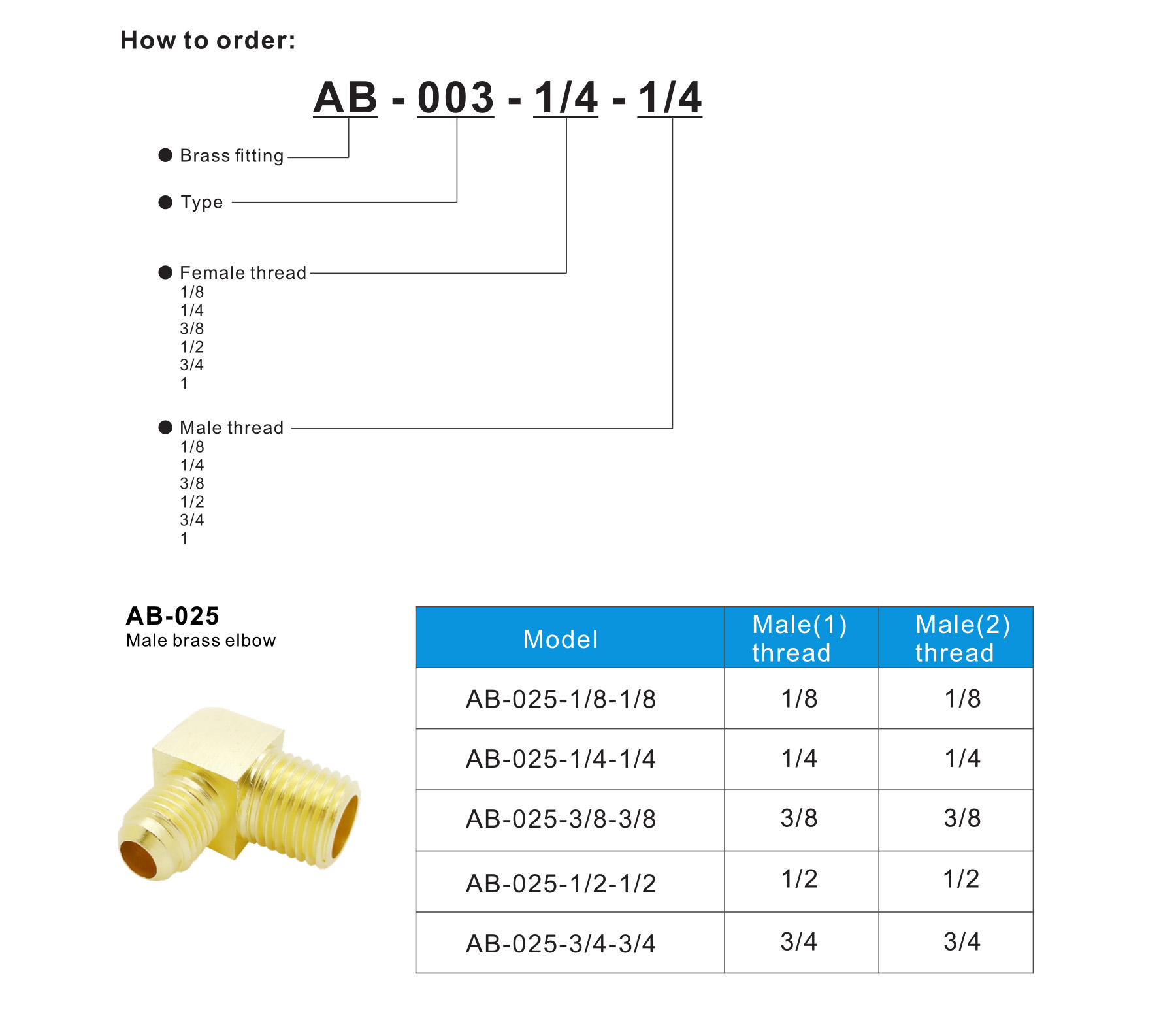 AB-025 Male brass elbow