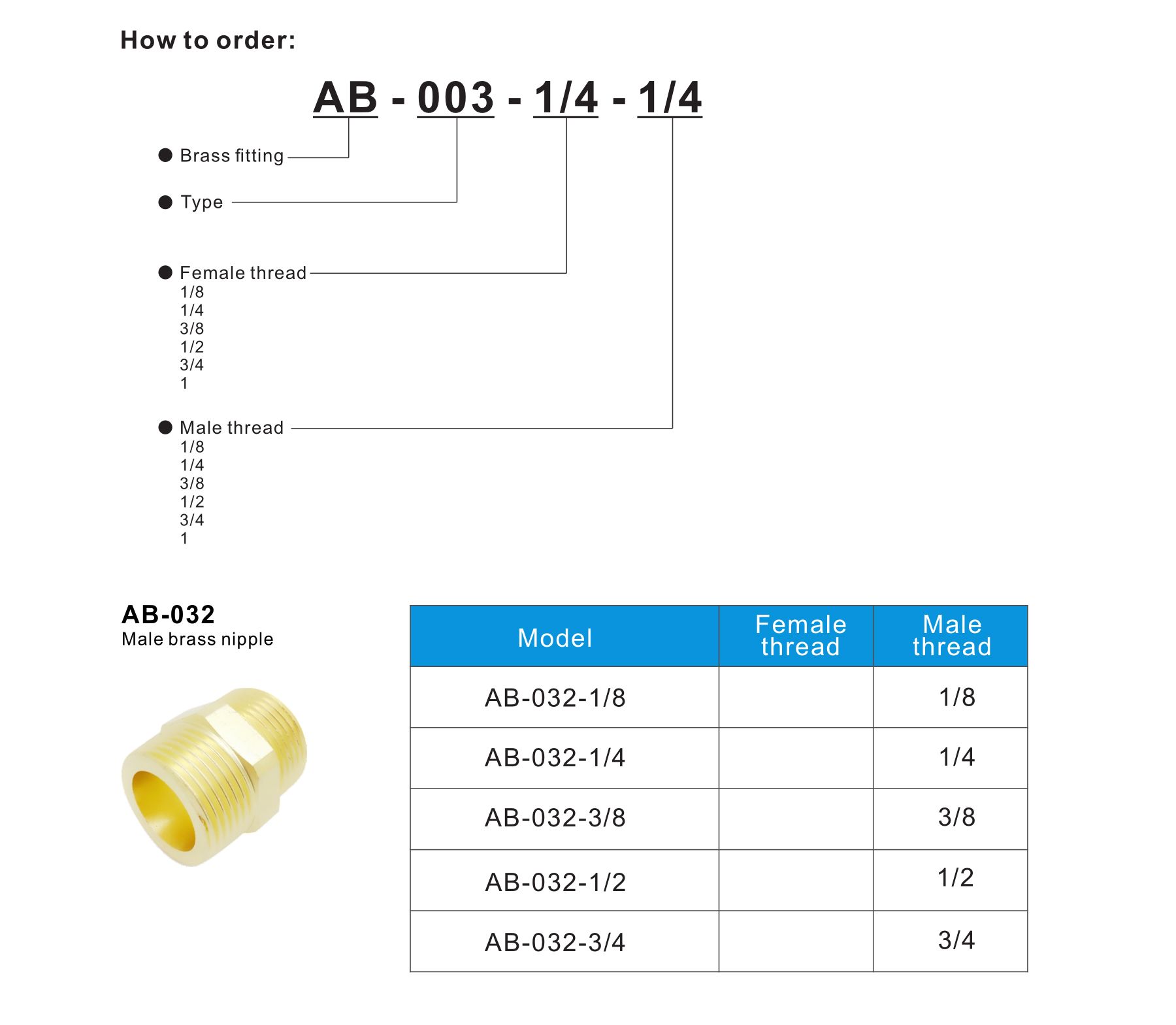 AB-032 Male brass nipple