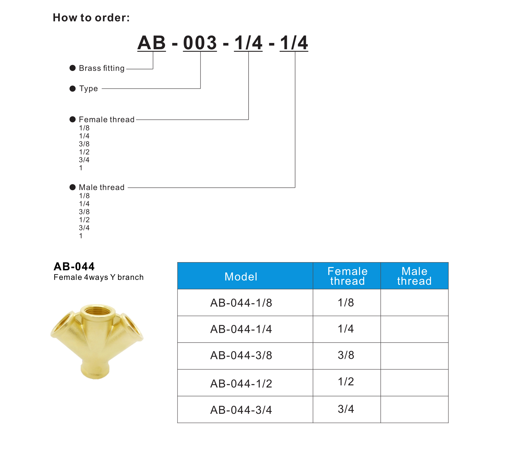 AB-044 Female 4ways Y branch