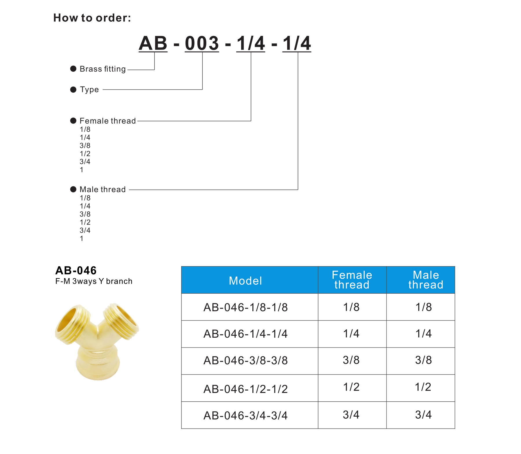 AB-046 F-M 3ways Y branch