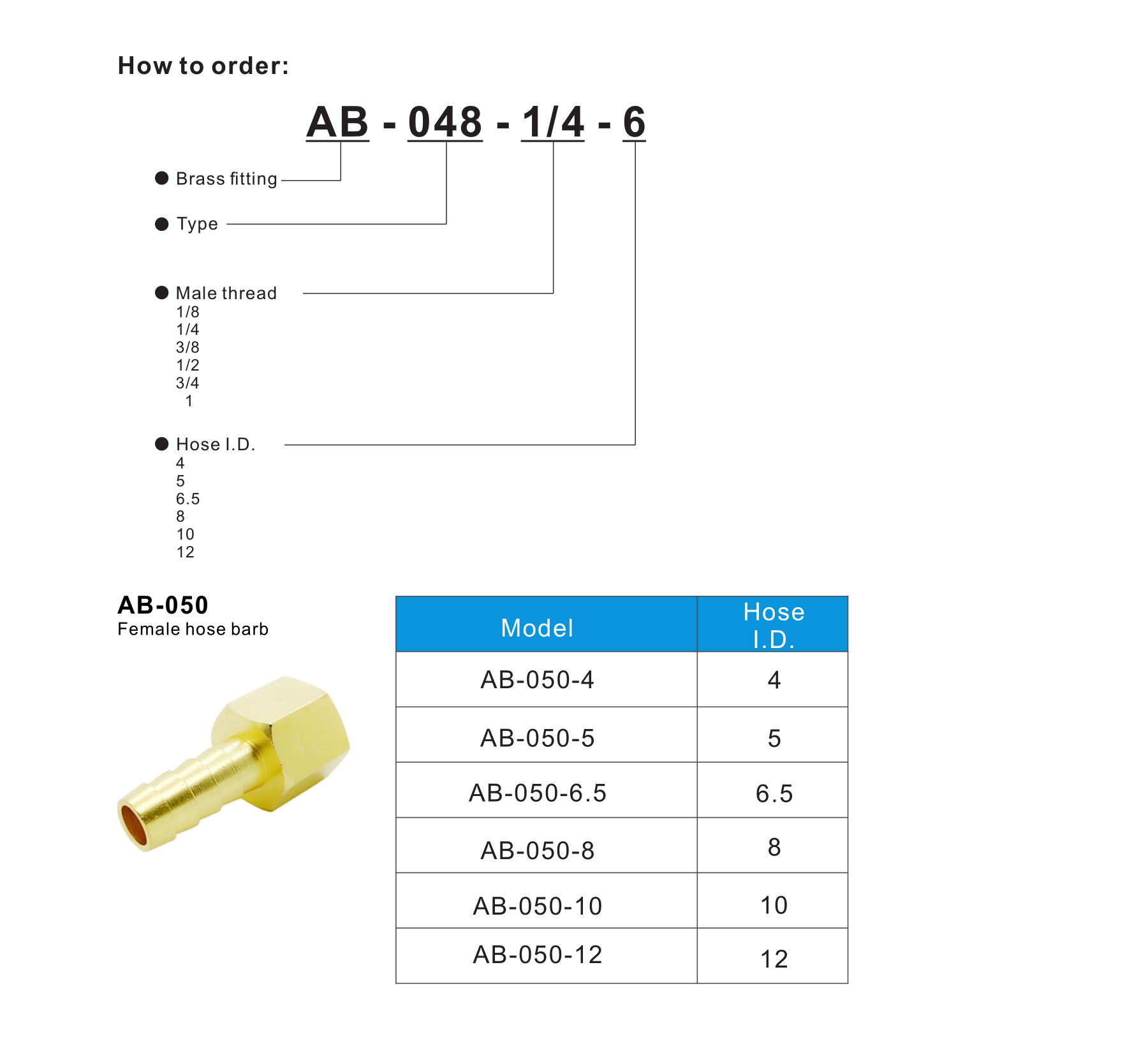 AB-050 Female hose barb