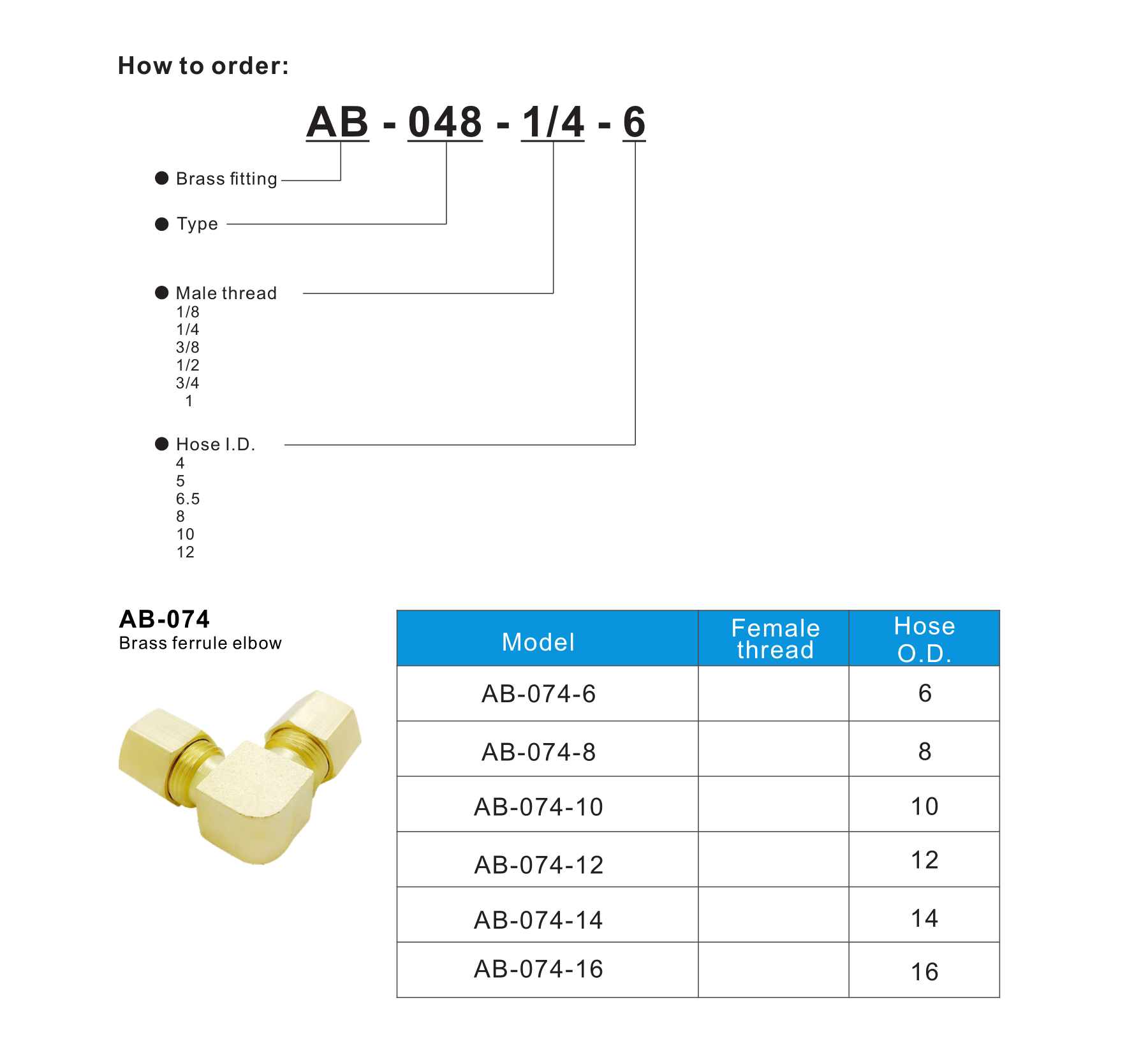 AB-074 Brass ferrule elbow