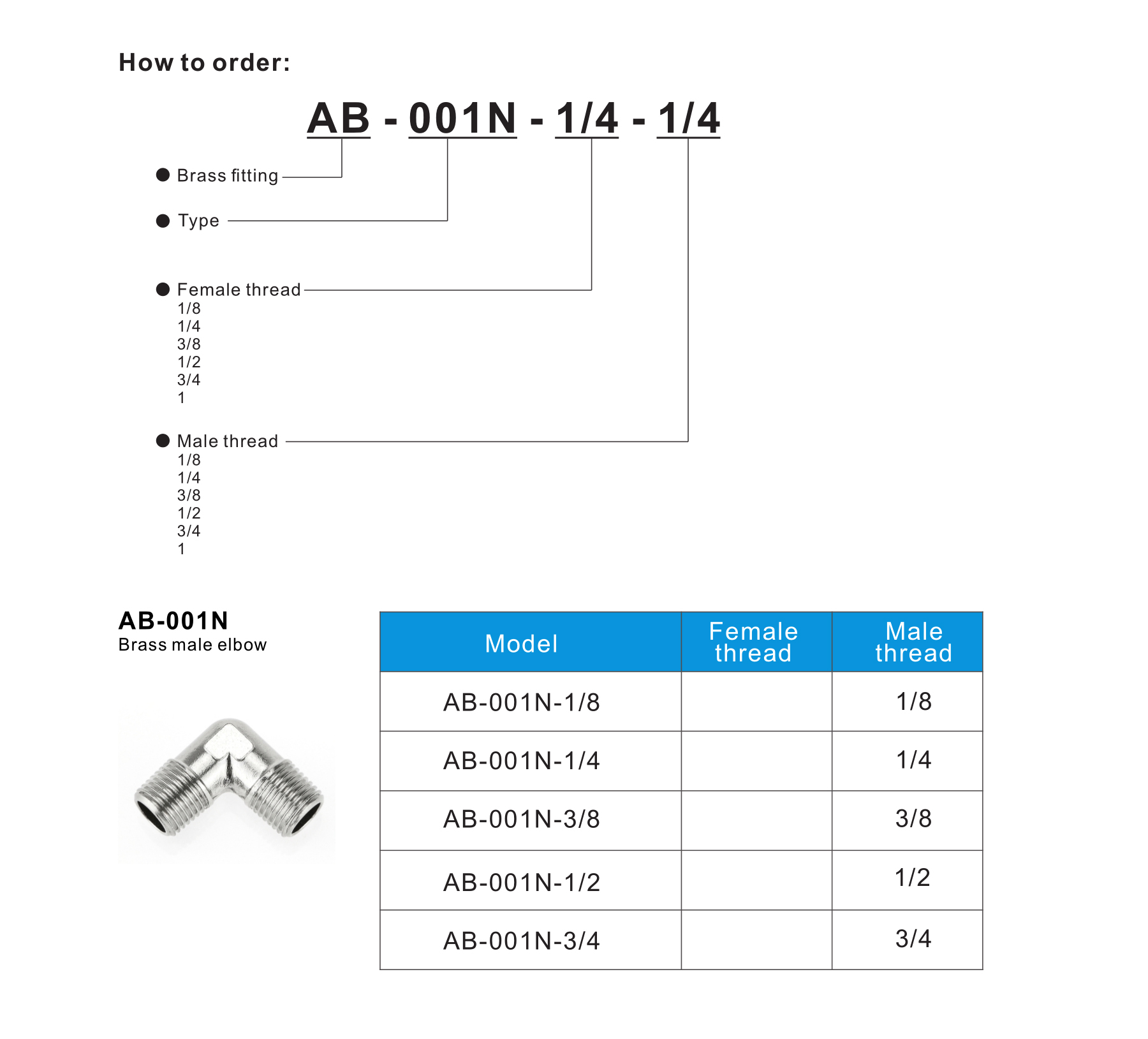 AB-001N Brass male elbow