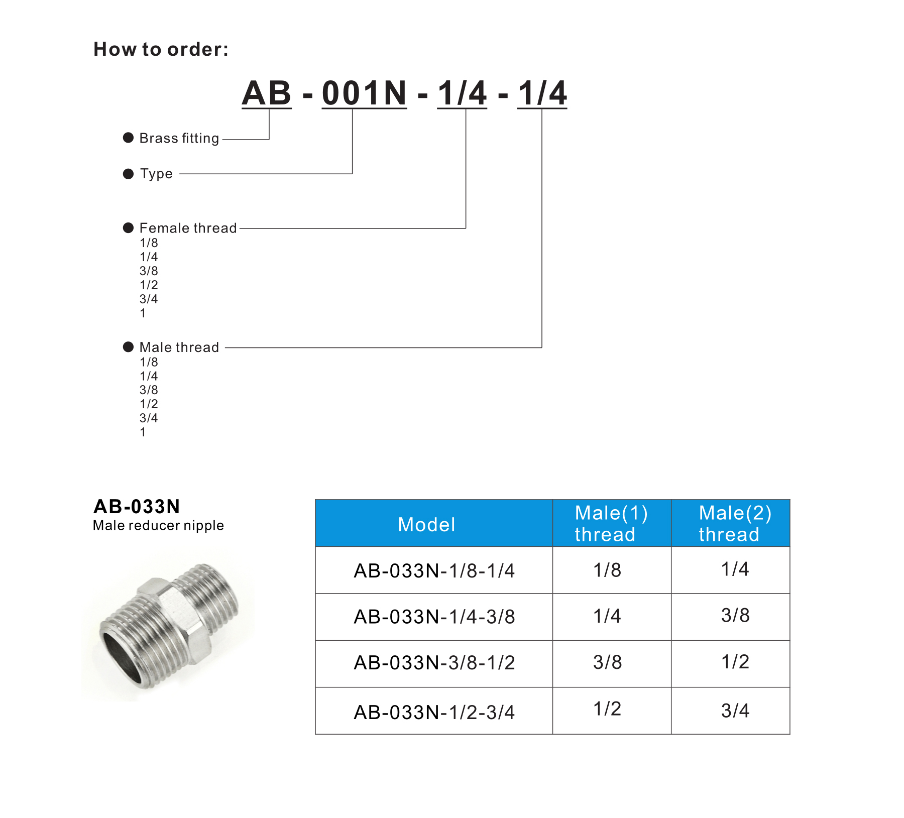 AB-033N Male reducer nipple