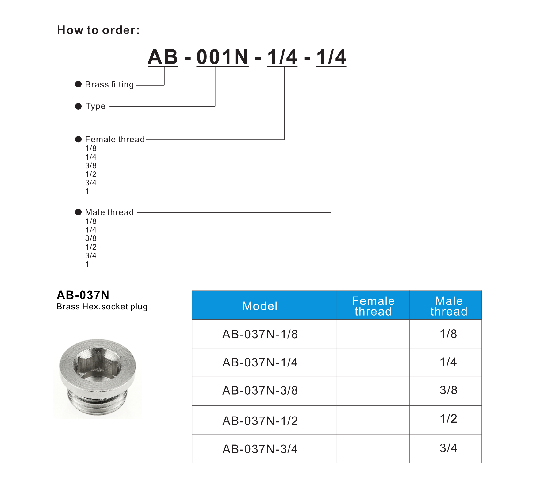 AB-037N Brass Hex.socket plug