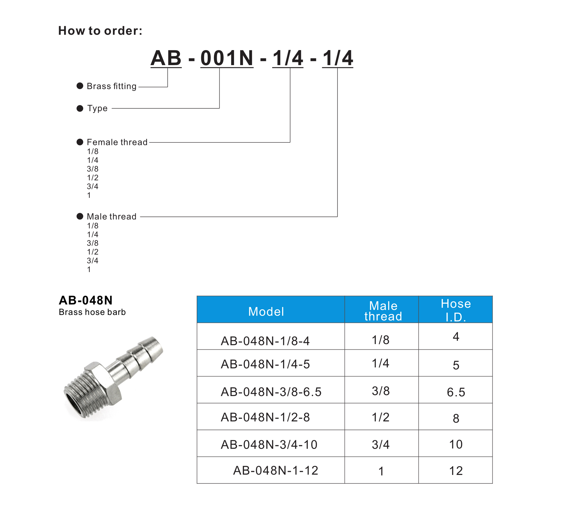 AB-048N Brass hose barb