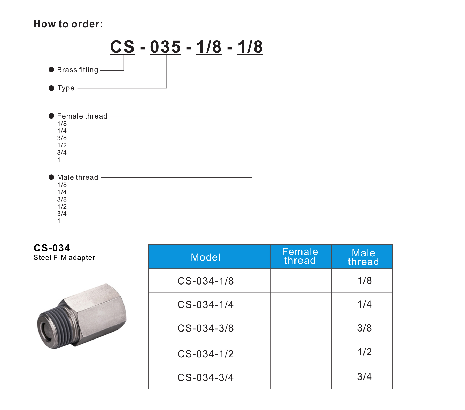 CS-034 Steel F-M adapter