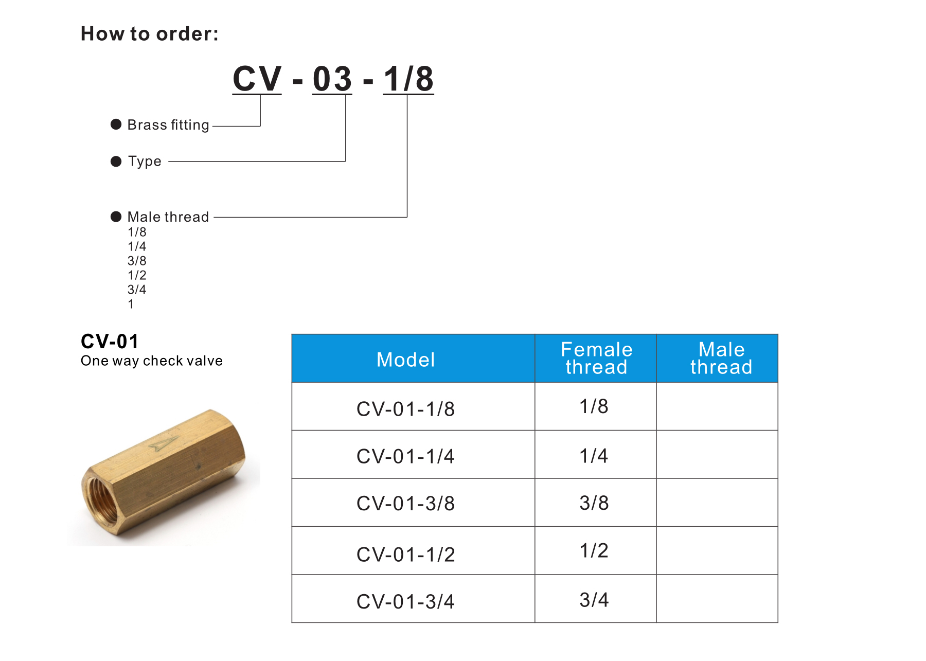 CV-01 One way check valve