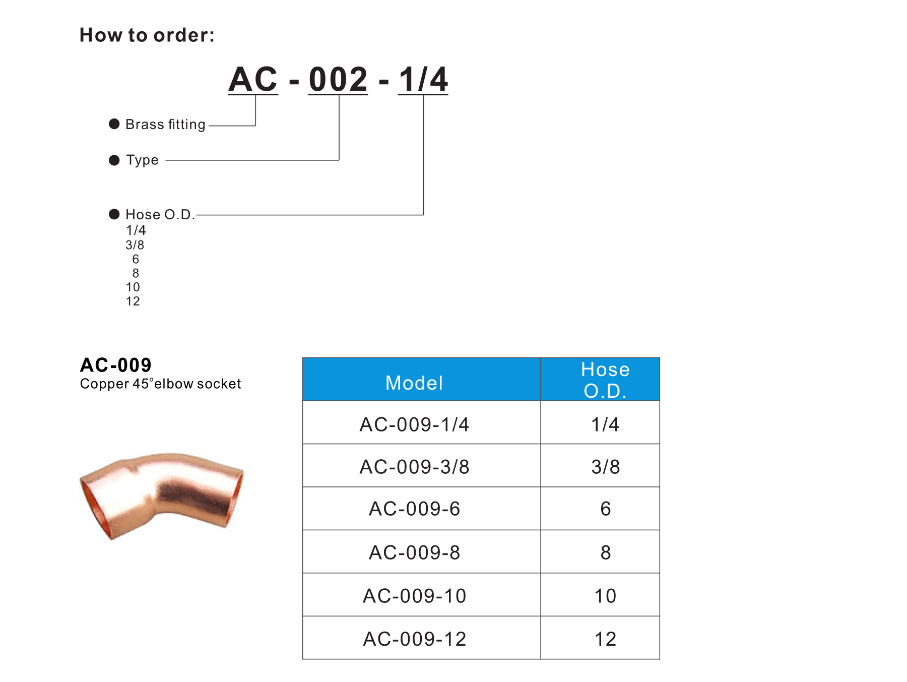 AC-009 Copper 45oelbow socket