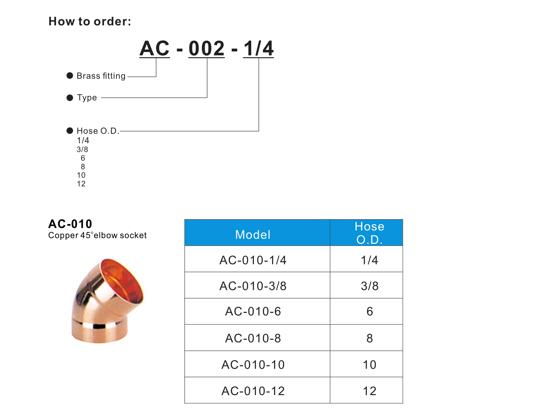 AC-010 Copper 45° elbow socket