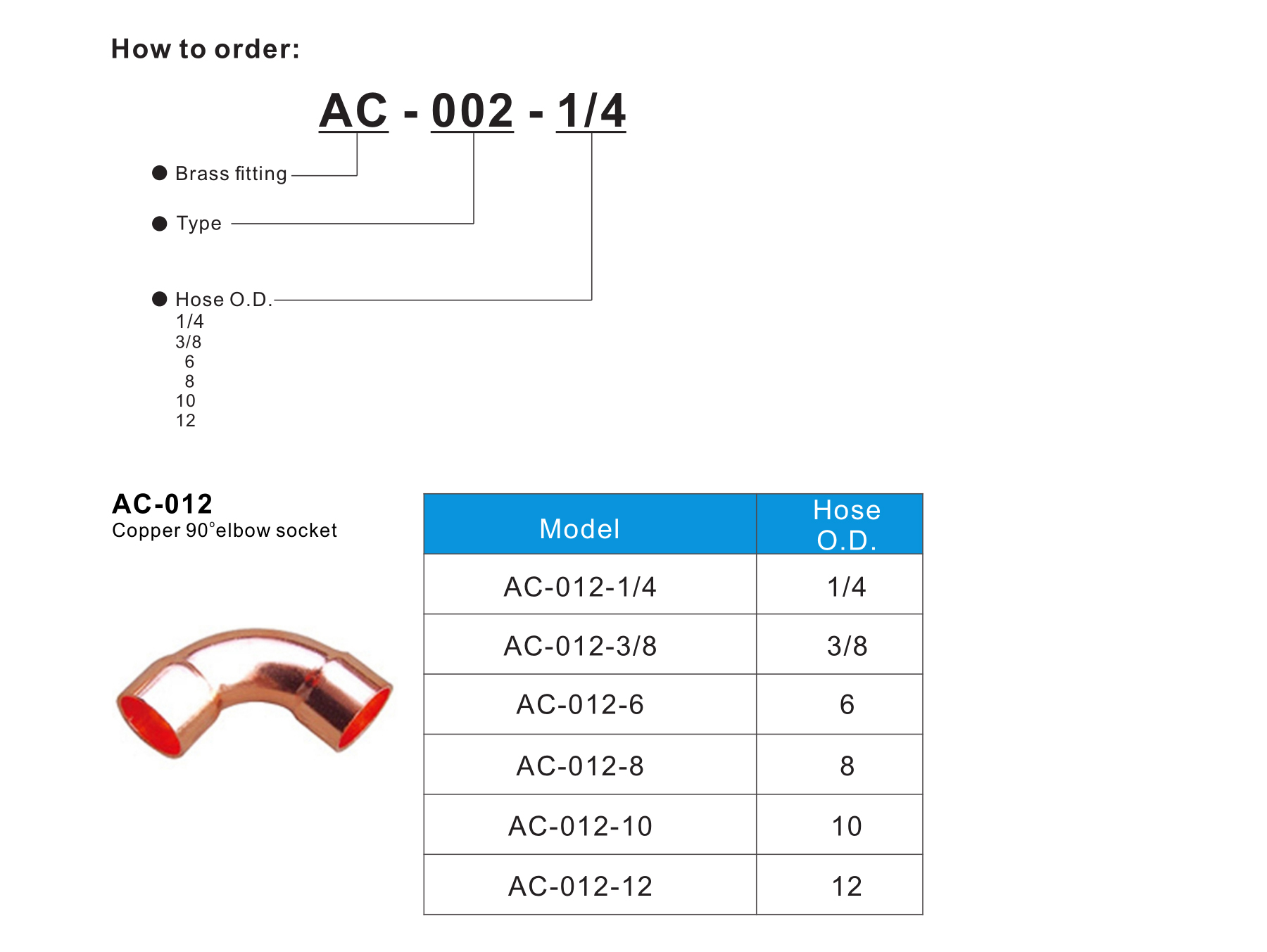 AC-012 Copper 90° elbow socket