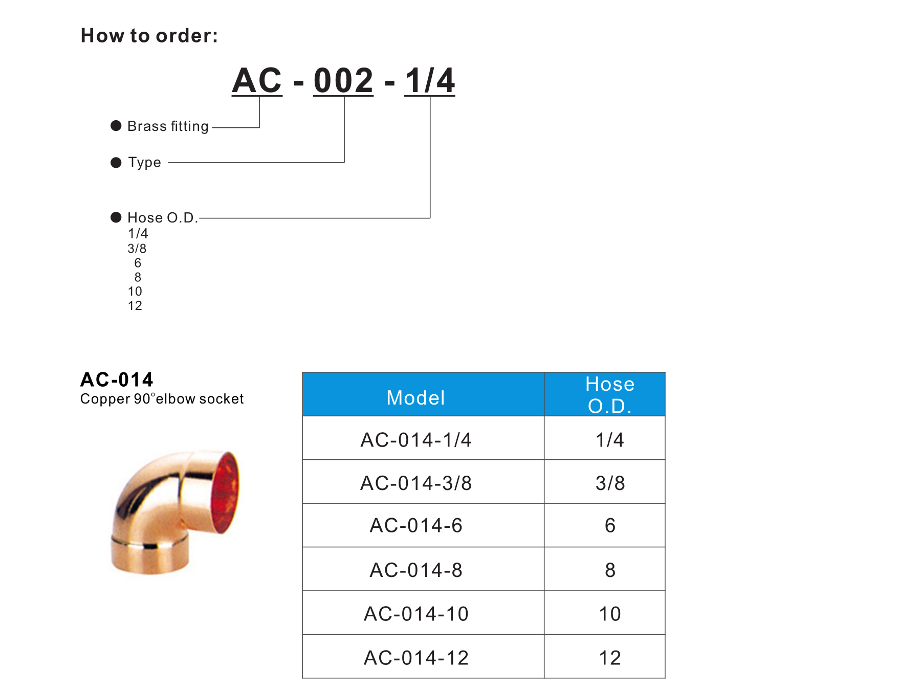 AC-014 Copper 90° elbow socket