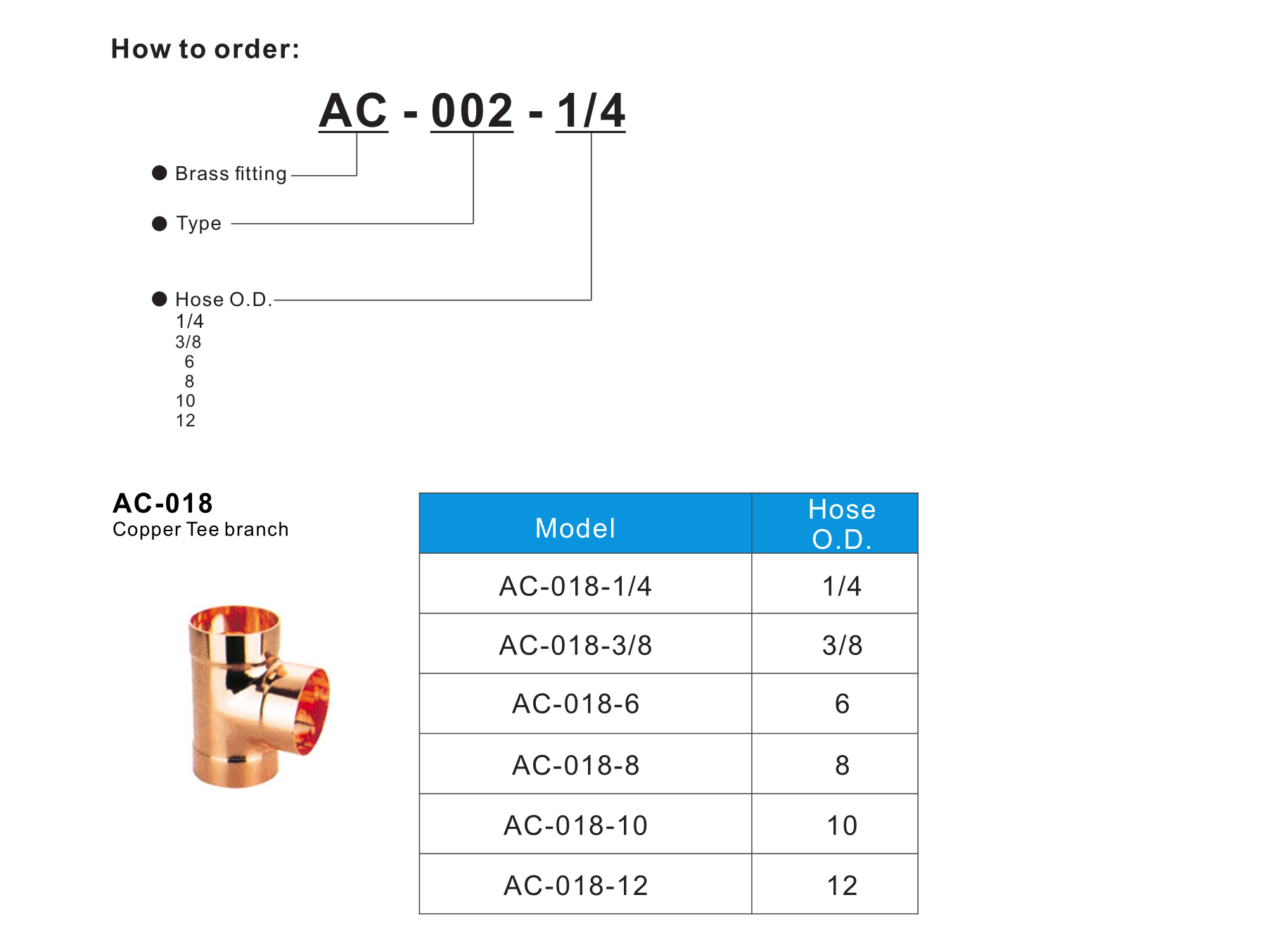 AC-018 Copper Tee branch