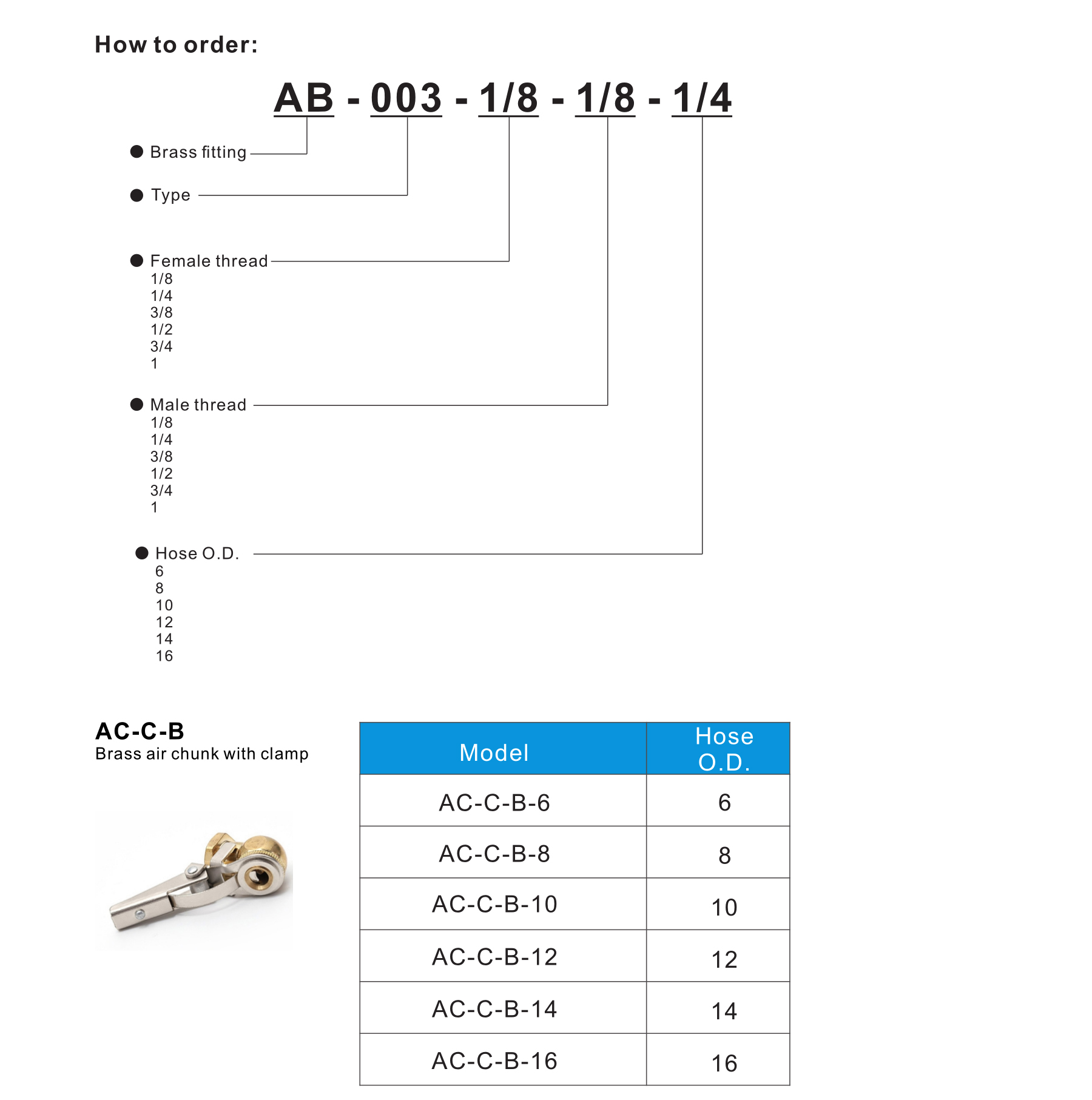 AC-C-B Brass air chunk with clamp