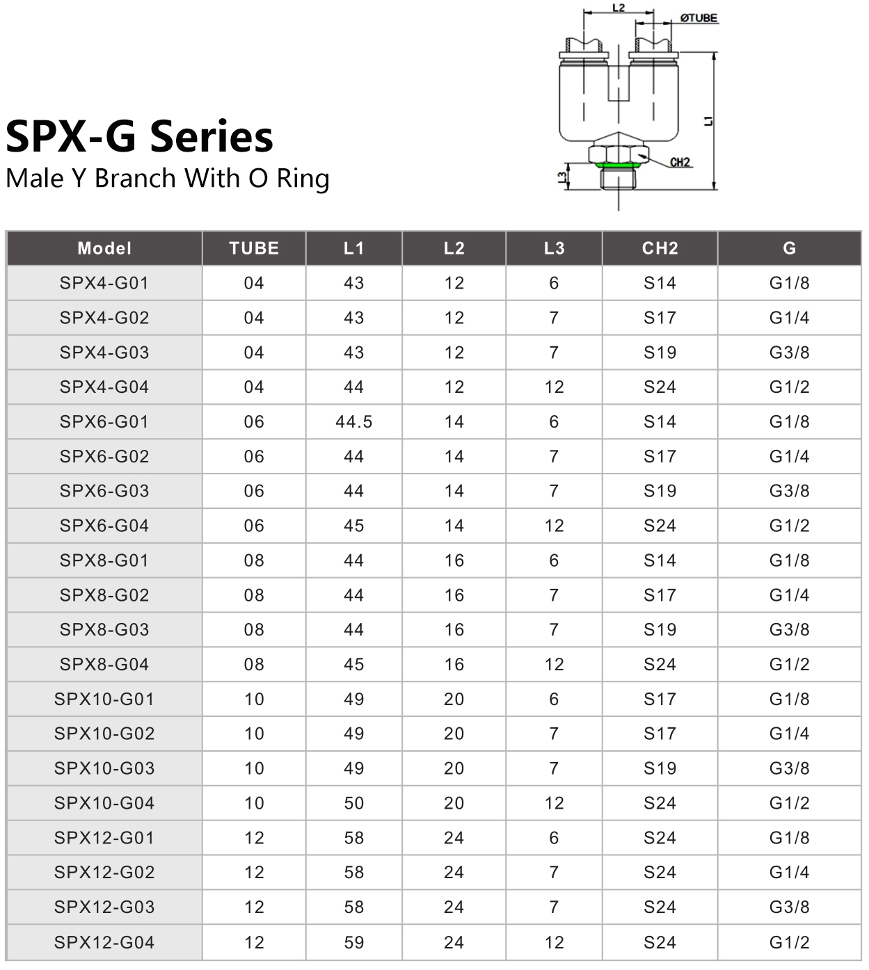 SPX-G Series Male Y Branch With O Ring