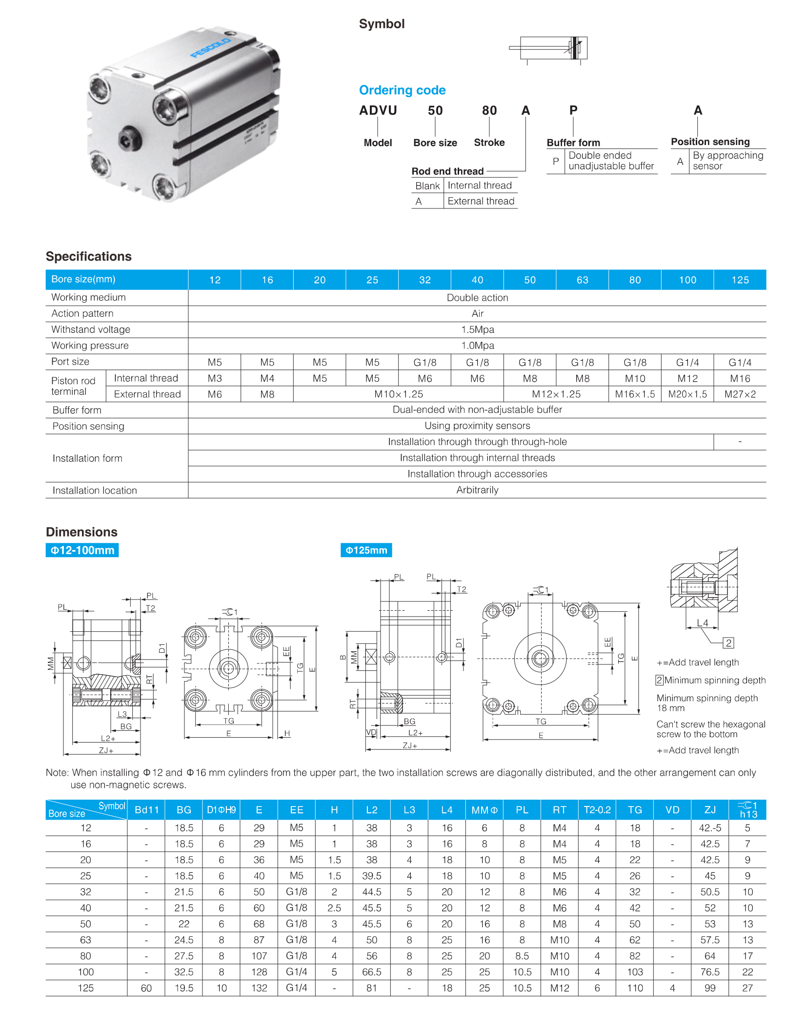 ADVU Series ISO6431 Compact Cylinder