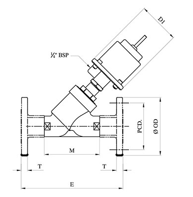 Pneumatic angle seat valve