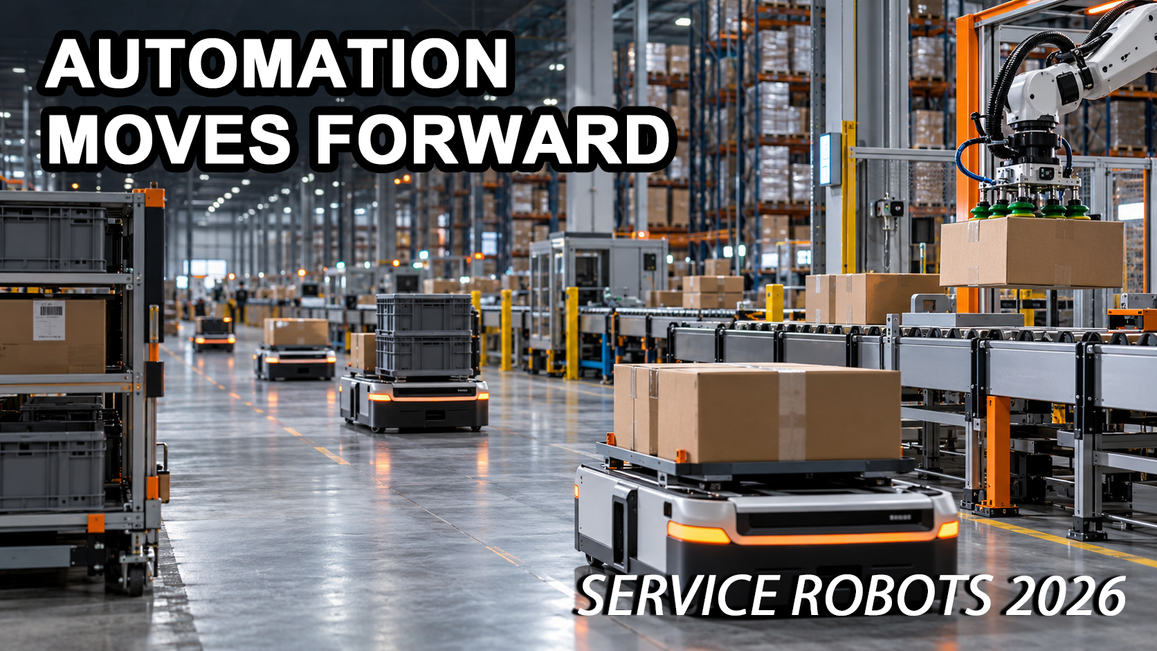 Professional service robots operating in a modern automated logistics center